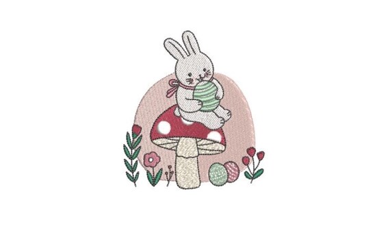 Easter Bunny Mushroom  - Machine Embroidery File design 4 x 4 inch hoop - Easter Embroidery Design