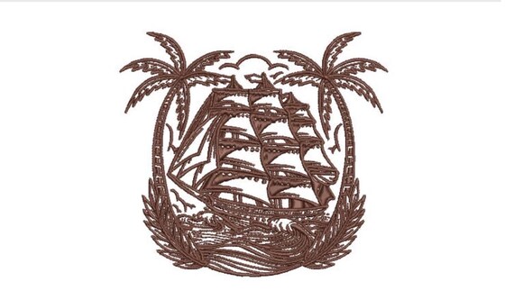 Ship Palms Tattoo Retro Tattoo Style Machine Embroidery File design - 5 x 7 inch hoop - Palm Silhouette -  Brother Embroidery