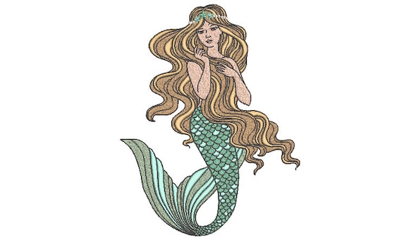 Mermaid embroidery Design - Mermaid Machine Embroidery File design - 6x10 inch hoop - Seafoam