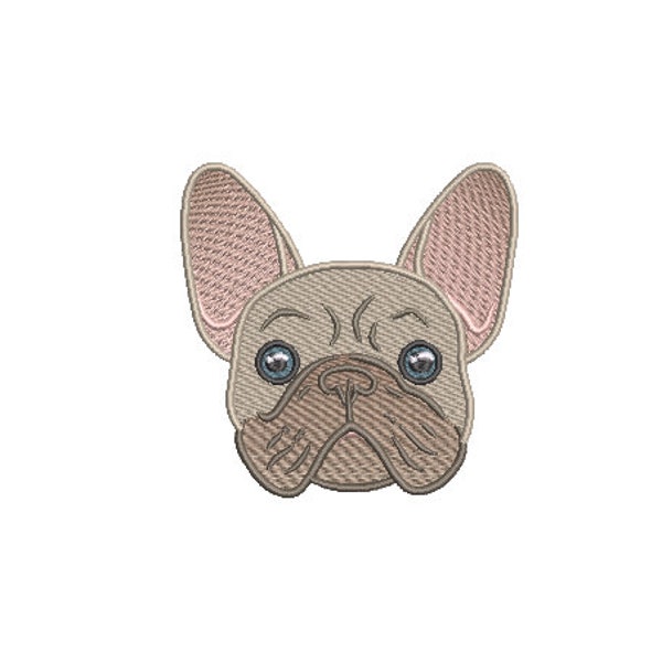 French Face Machine Embroidery File design - 4x4 inch hoop - French Bulldog Embroidery