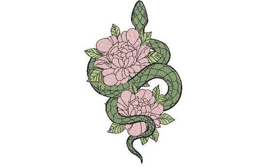 Snake Flowers Filled  Embroidery Design - Modern Machine Embroidery File design - 7x12 inch hoop - instant download