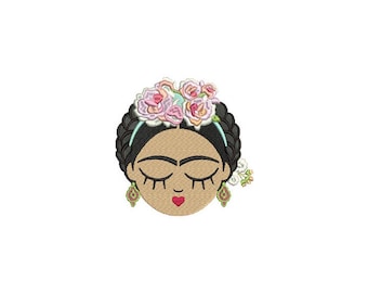 Mexican Girl Face Machine Embroidery File design 4x4 hoop Embroidery Patch Embroidery