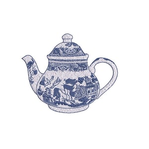 Chinoiserie Chic Monogram Teapot - Filled Machine Embroidery File design  - 4x4 hoop