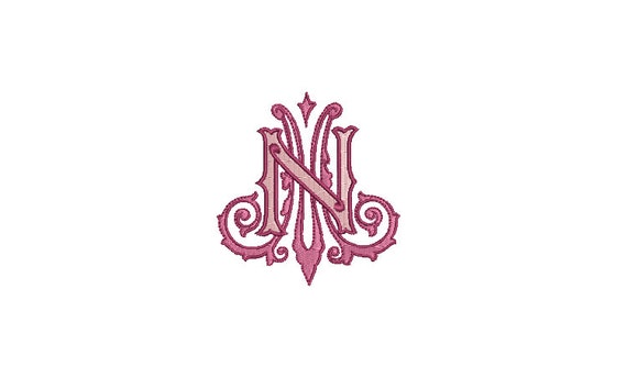 Antique M N   Monogram or N M  -  Machine Embroidery File design - 3x3 inch hoop - Vintage Monogram Design