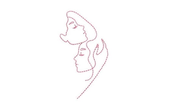 Sisters Continuous Outline Machine Embroidery File design - 4 x 4 inch hoop - Love embroidery design