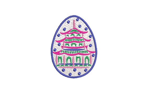 Small Painted Pagoda Easter Egg - Machine Embroidery File design - 4 x 4 inch hoop - instant download - Chinoiserie Embroidery