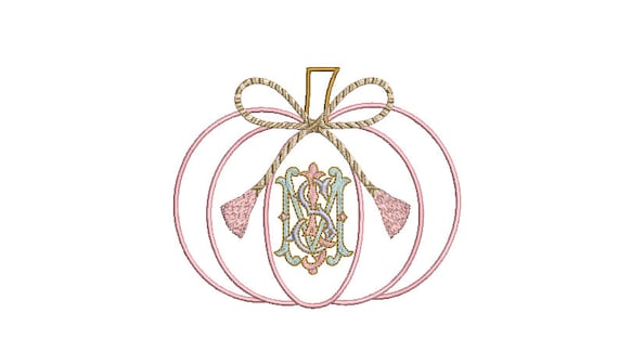 Chinoiserie String Bow Pumpkin Machine Embroidery File design - 5x7 hoop - instant download