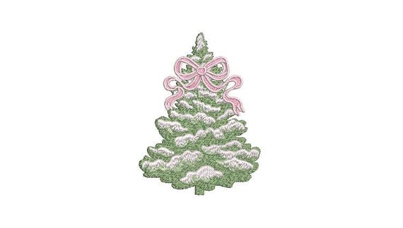 Xmas Tree - Machine Embroidery File design - 4 x 4 inch hoop - Pink Bow Christmas Tree Embroidery