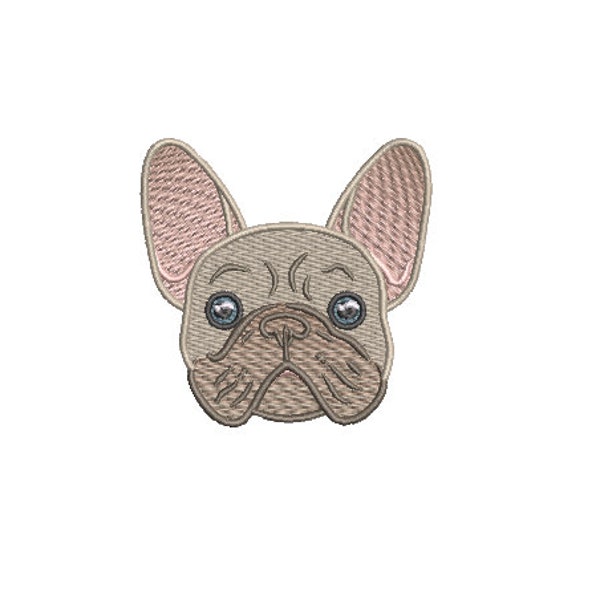 Frenchie Face Machine Embroidery File design - 3x3 inch hoop - French Bulldog Embroidery - Mini Machine embroidery