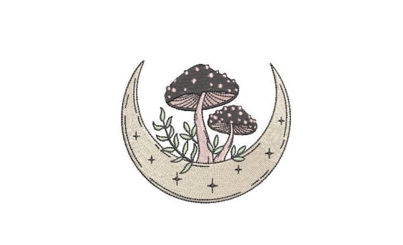 Mushroom Moon Embroidery Design -  Moon Child Machine Embroidery File design - 4x4 inch hoop - instant download