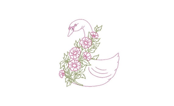 Simple Swan with flowers Machine Embroidery File design - 4x4 hoop - Swan Embroidery