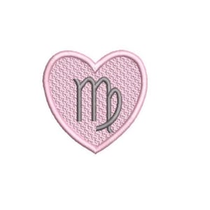 Toppa a forma di cuore Vergine - Ricamo Zodiacale - File per ricamo a macchina - Telaio 4 x 4 pollici - Download immediato - Ricamo Segni Stellari