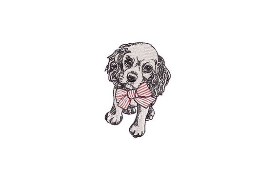 Little Cocker Spaniel Dog   - Machine Embroidery File design  - 4x4 hoop - Dog with bow embroidery