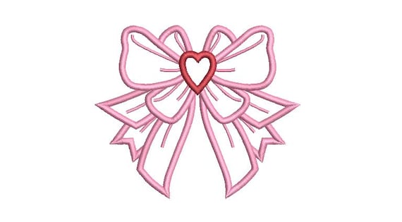 Applique Heart Bow Machine Embroidery File design 5x7 hoop - Digital Download Embroidery File