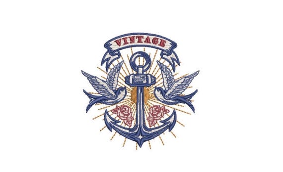 Vintage Anchor Machine Embroidery File design 4x4 inch hoop - Anchor Tattoo