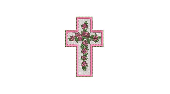 Rose Cross Machine Embroidery File design - 4x4 inch hoop - Instant Download- Baptism - Easter Embroidery