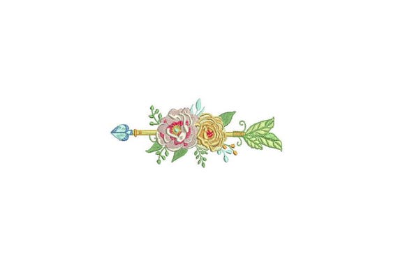 Boho  Flower Arrow Machine Embroidery File design 5x7 inch hoop