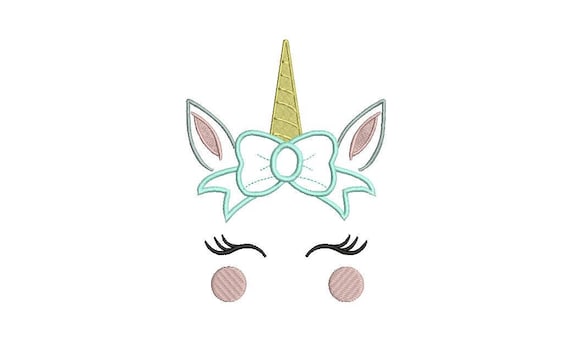 Unicorn Face Embroidery Design - Unicorn with Bow Appliqué Machine Embroidery File design - 5x7 inch hoop - instant download