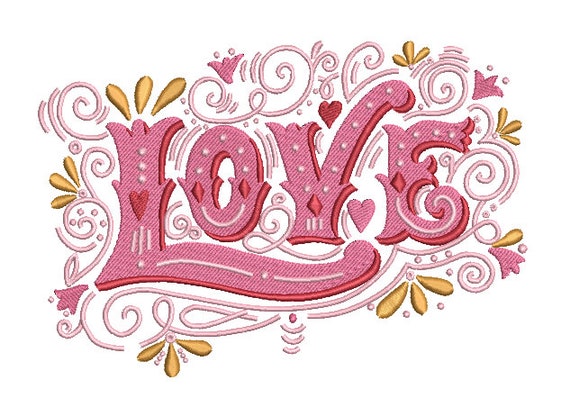 Vintage Love Embroidery - Machine Embroidery File design -  5x7 inch hoop - Instant download embroidery files