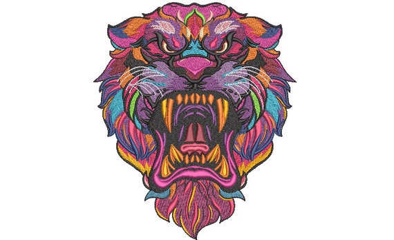 Big Tiger Embroidery Design -  Urban Machine Embroidery File design - 8x8 inch hoop - instant download - Colourful Tiger Design