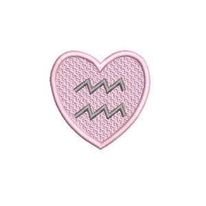 Aquarius Heart Patch Zodiac Embroidery Design - Machine Embroidery File designs - 4x4 inch hoop - instant download - Star Signs Embroidery