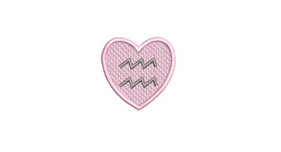 Aquarius Heart Patch Zodiac Embroidery Design - Machine Embroidery File designs - 4x4 inch hoop - instant download - Star Signs Embroidery