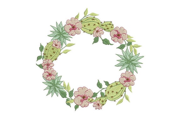 Boho Cactus Flower Wreath Machine Embroidery File design 8x12 inch or 20x30 cm hoop Instant Download