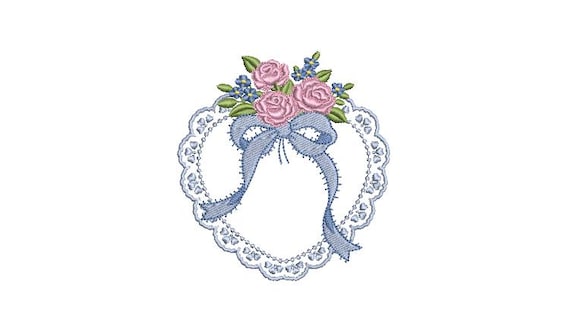 Vintage Bouquet Bow Heart - Machine Embroidery File design -  4x4 inch hoop - Lace Doily Embroidery Design