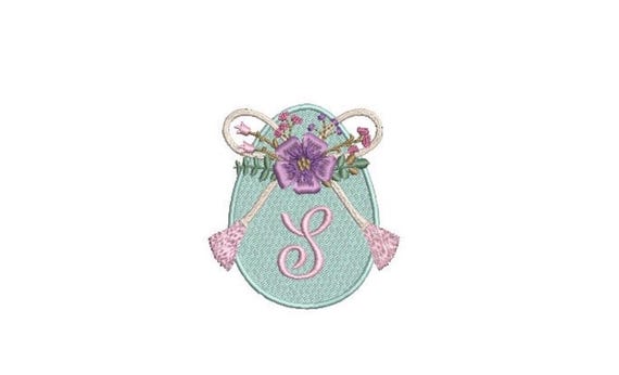 Floral Egg with Bow Machine Embroidery File design - 4 x 4 inch hoop - instant download - Monogram Frame - 3 inches tall