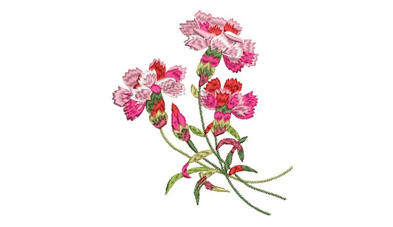 Carnations Flowers Machine Embroidery File design - 5x7 inch hoop - Carnation design