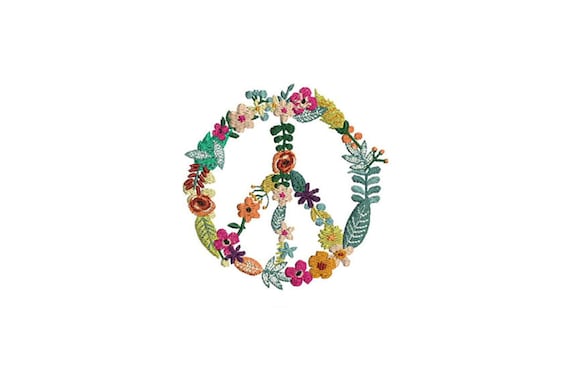 Peace Wreath Embroidery - Machine Embroidery Peace Flower Wreath File design 4x4 inch hoop instant download