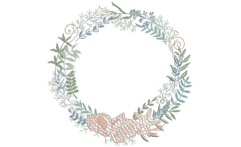 Shell Wreath- Machine Embroidery File design seahsell monogram Frame Instant download 8 x 8 inch hoop