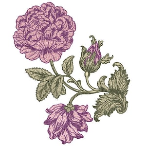 Victorian Peony Flower Machine Embroidery File design 5 x 7 inch hoop - Peony Embroidery File