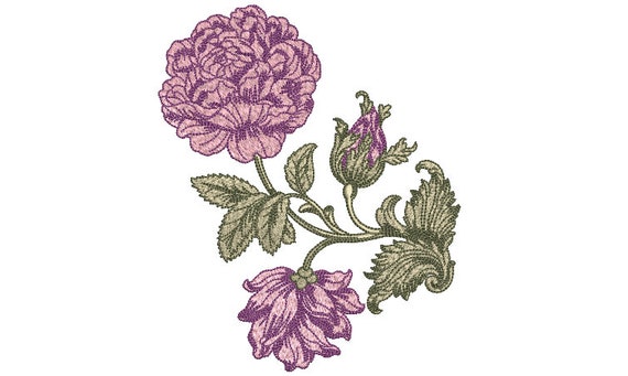 Victorian Peony Flower Machine Embroidery File design 5 x 7 inch hoop - Peony Embroidery File