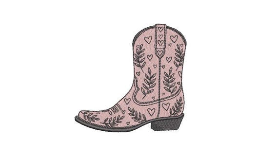Cowboy Leaves And Hearts Boot Machine Embroidery File design - 4x4 inch hoop - Western Boot Embroidery Download