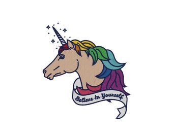 Unicorn Machine Embroidery - Believe In Yourself Unicorn Machine Embroidery File design 4x4 inch hoop - instant download