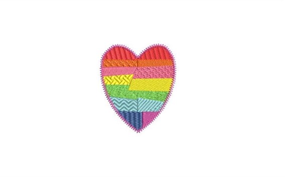 Patchwork Rainbow  Heart Machine Embroidery File design 3 x 3 inch hoop - 3 inches high