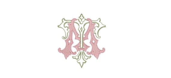 Antique T M Monogram or M T  -  Machine Embroidery File design - 4x4 inch hoop - Vintage Monogram