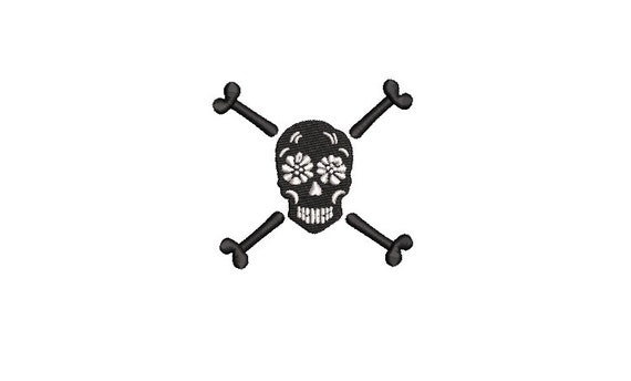 Skull Crossbones Flowers embroidery design - Machine Embroidery File design - 4 x 4 inch hoop - 3 inches Modern Embroidery Design