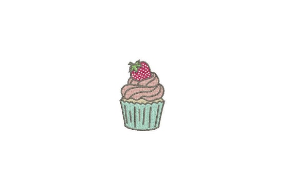 Strawberry Cupcake Machine Embroidery File design 4x4 inch hoop - Mini Cupcake