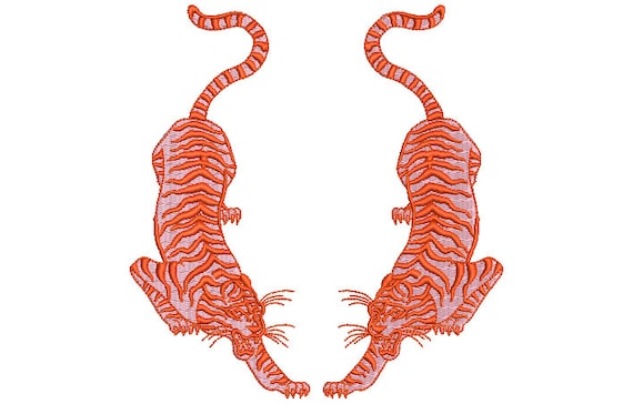 Tigers Embroidery Design - Machine Embroidery File design 6x10 inch hoop - Chinoiserie Tiger - instant download