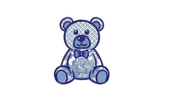 Chinoiserie Plaid Teddy Embroidery - Machine Embroidery File design - 4x4 inch hoop - Instant download