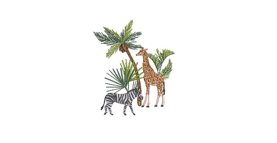 African Print -Machine Embroidery File design - 4x4 inch hoop - Palm Tree - Giraffe - Zebra Embroidery