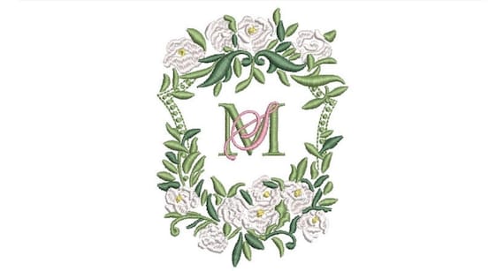 Greenery Wedding Crest - Machine Embroidery File design - 4x4 inch hoop - Monogram Frame