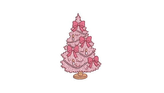 Pretty Bow Xmas Tree - Machine Embroidery File design - 4 x 4 inch hoop - Pink Christmas Tree Embroidery