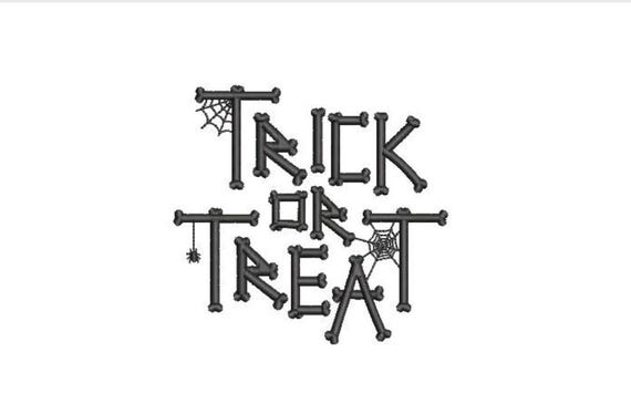Trick Treat Bones Embroidery Design - Skeleton Machine Embroidery File design 4x4 inch hoop - Halloween - instant download