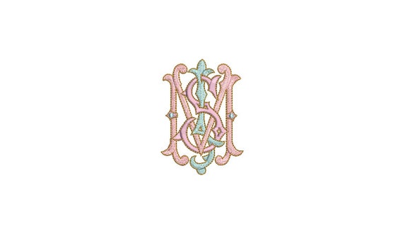 Antique S J M Monogram -  Machine Embroidery File design - 4x4 inch hoop - Vintage Monogram