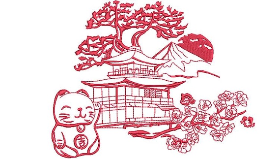 Japanese Embroidery - Machine Embroidery File - Japan design - 8x8 inch hoop - Chinoiserie Embroidery Design