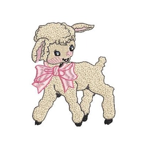 Lamb Embroidery - Machine Embroidery Vintage Little Lamb Pink Bow Machine Embroidery File design 4 x 4 inch hoop