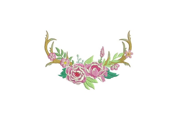 Boho Floral Open Antlers Bohemian Machine Embroidery File design 6x10 inch hoop Flower Antlers